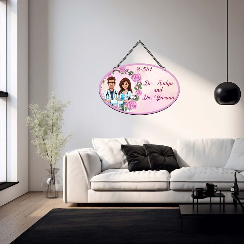 Personalized Doctor Couple Theme Wall Hanging Custom Wooden Sign for Clinic Entrance & Cabin Doors Unique Gift for Doctors & Medical Professionals Doctor Name Plate